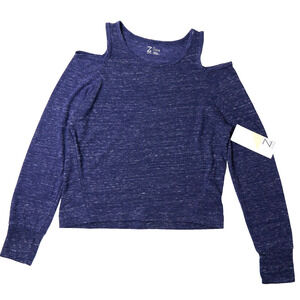 Z By Zella Shirt Top Girls L(10/12) Heather Navy Cold Shoulder Thumb Hole Sleeve